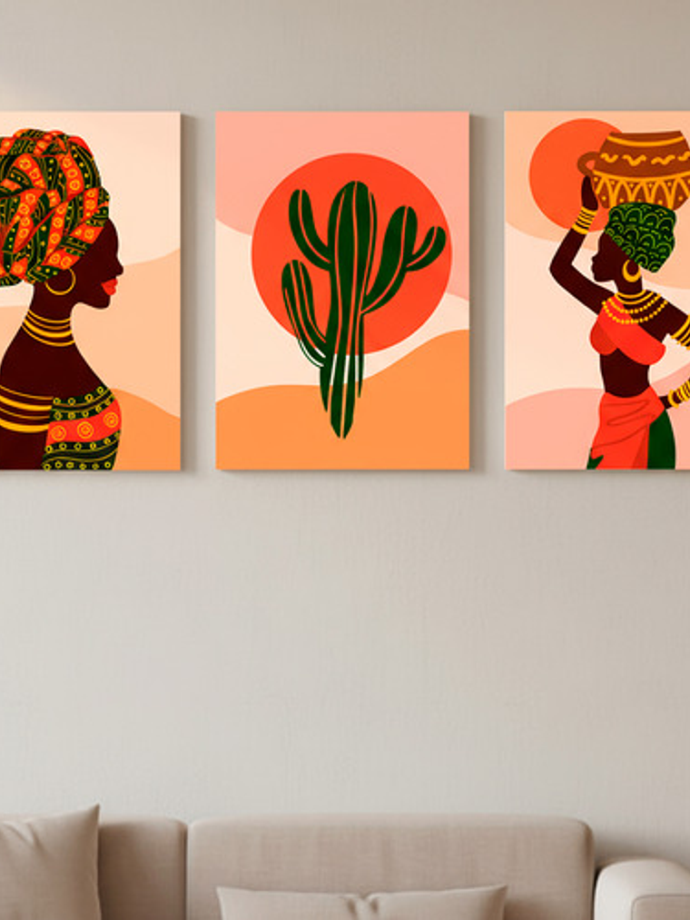 Pack 3 Cuadro Decorativo Canvas 50x70cm, Mujer Africana 1
