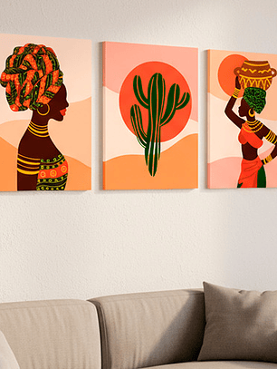 Pack 3 Cuadro Decorativo Canvas 50x70cm, Mujer Africana