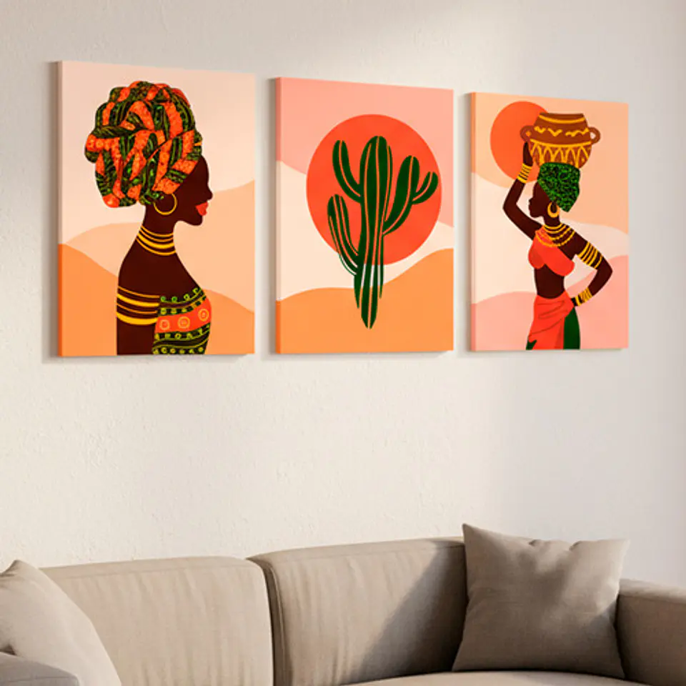Pack 3 Cuadro Decorativo Canvas 50x70cm, Mujer Africana 2
