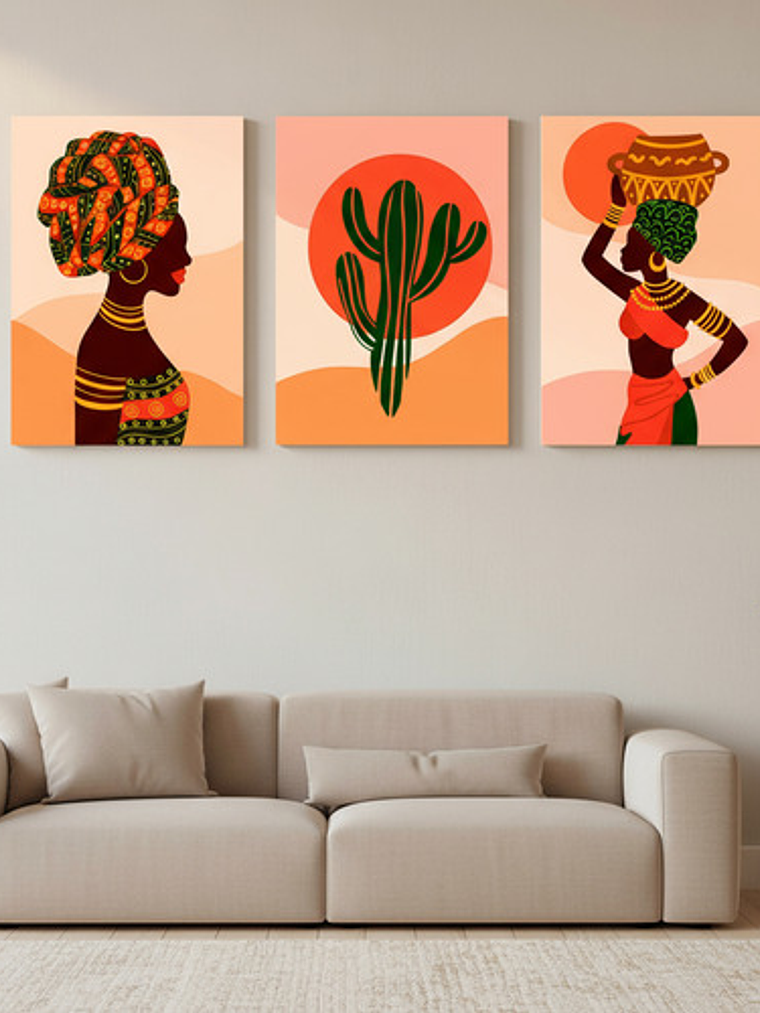 Pack 3 Cuadro Decorativo Canvas 50x70cm, Mujer Africana 3