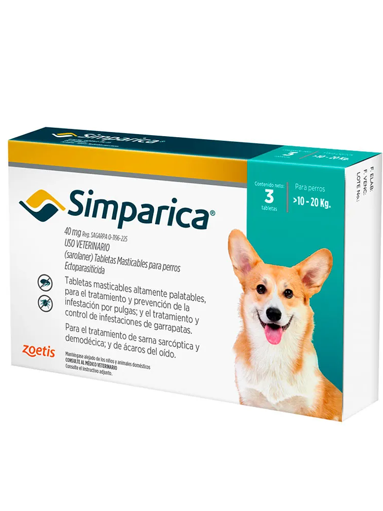 SIMPARICA 20 MG X 3TAB. 5,1 A 10KG 1