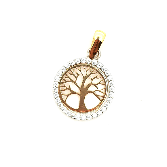 Colgante de arbol de la vida bicolor en oro 18k