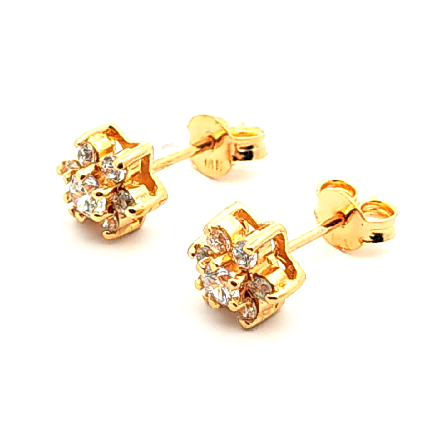 Aros de oro 18k modelo roseta con piedras incoloras, peso 2,96 grs 3