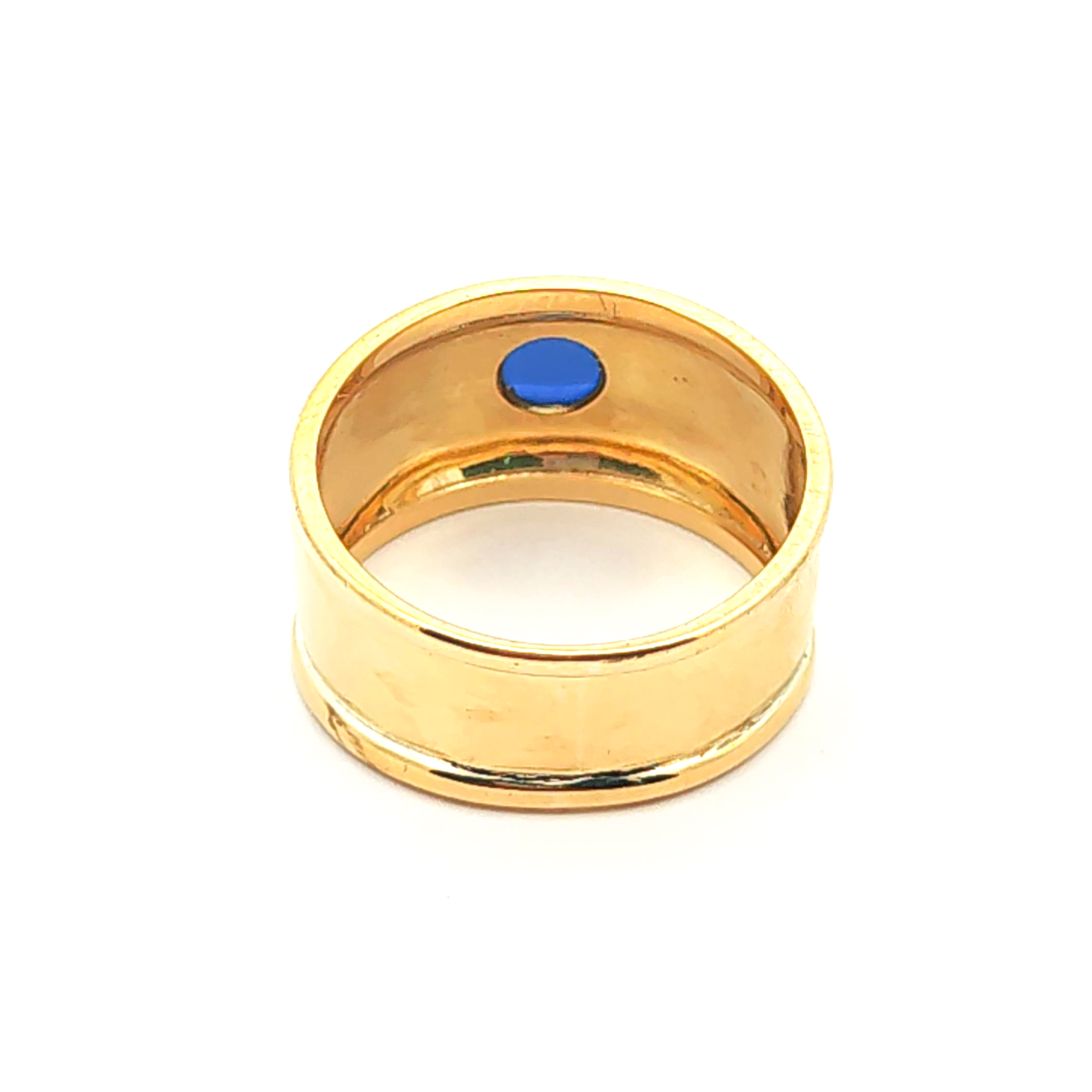 Anillo de oro 18k modelo romano con piedra azul, peso 6,7 grs talla 20 3