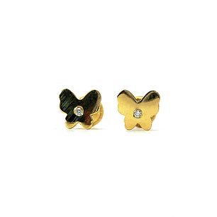 Aros de oro 18k en forma de mariposa con circon central