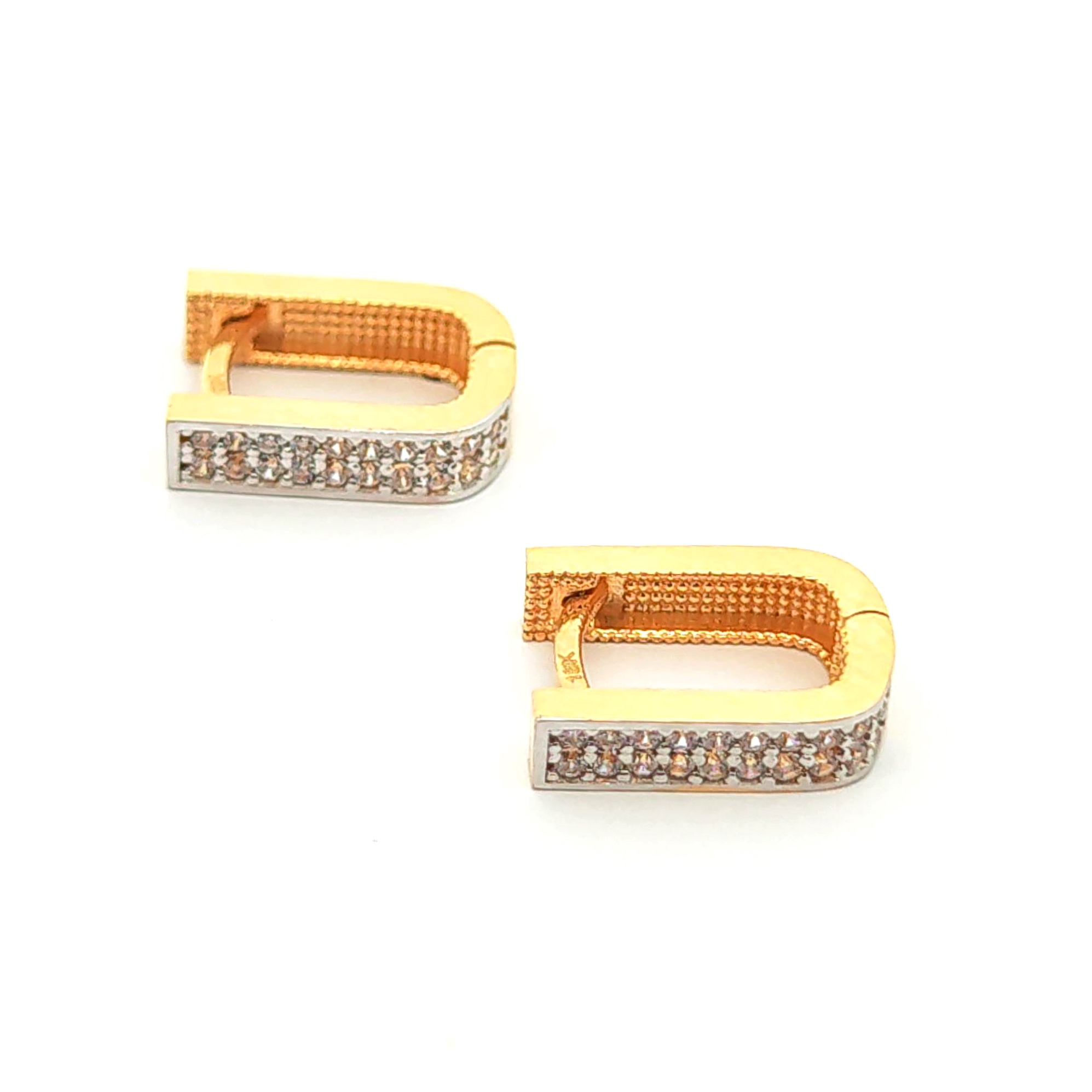 Aros de oro 18k diseño ovalado con 2 filas de circones, peso 3,13 grs 2