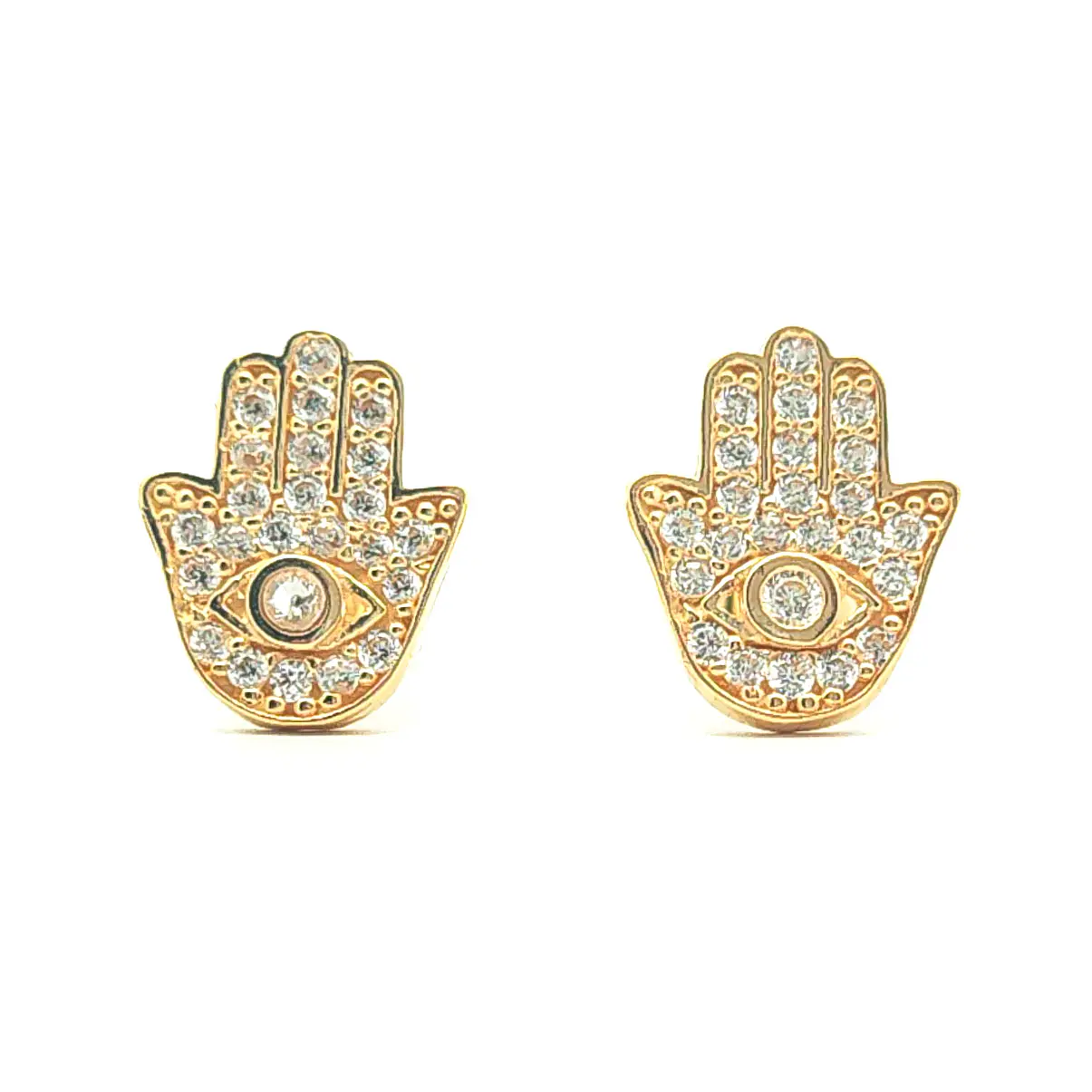 Aros de oro 18k con forma de la mano de fatima y circones, peso 1,93 grs 2