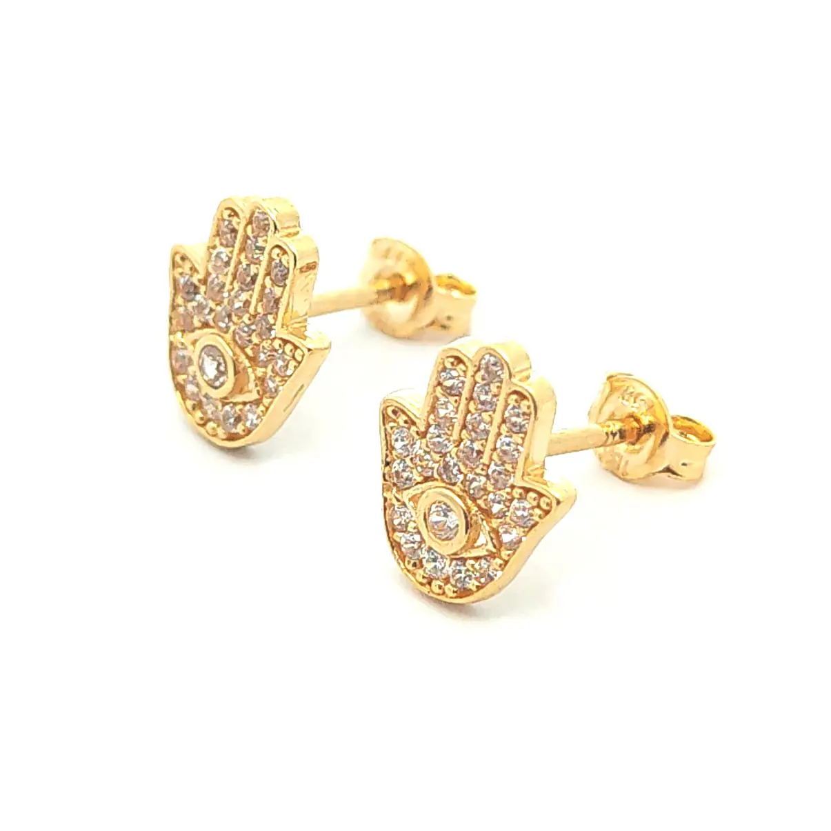 Aros de oro 18k con forma de la mano de fatima y circones, peso 1,93 grs 3