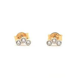 Aros de oro 18k de 3 circones, peso 0,75 grs
