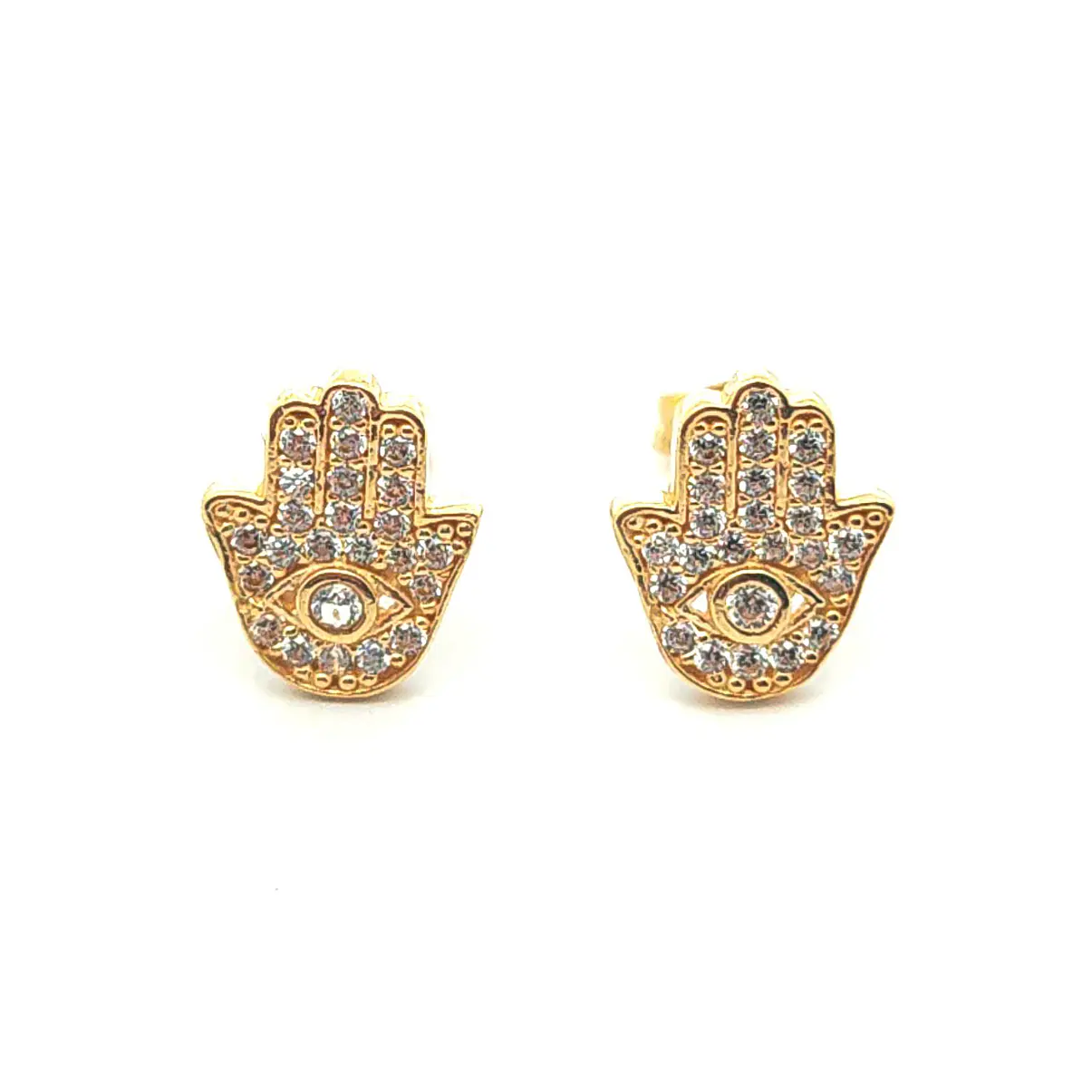 Aros de oro 18k con forma de la mano de fatima y circones, peso 1,93 grs 1