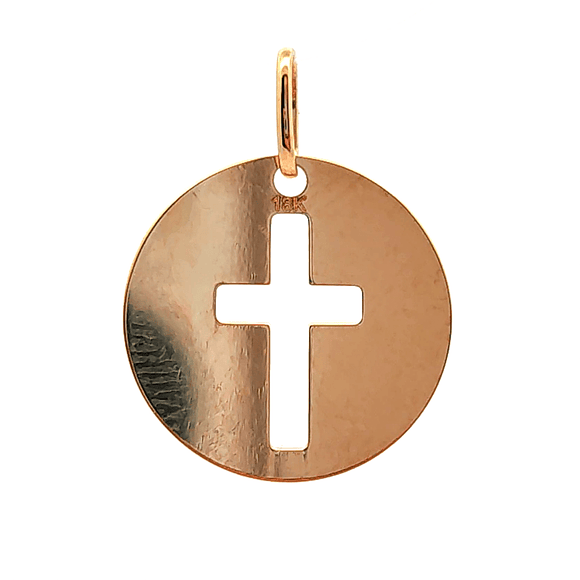 Colgante de oro 18k modelo medalla con cruz religiosa, peso 0,82 grs