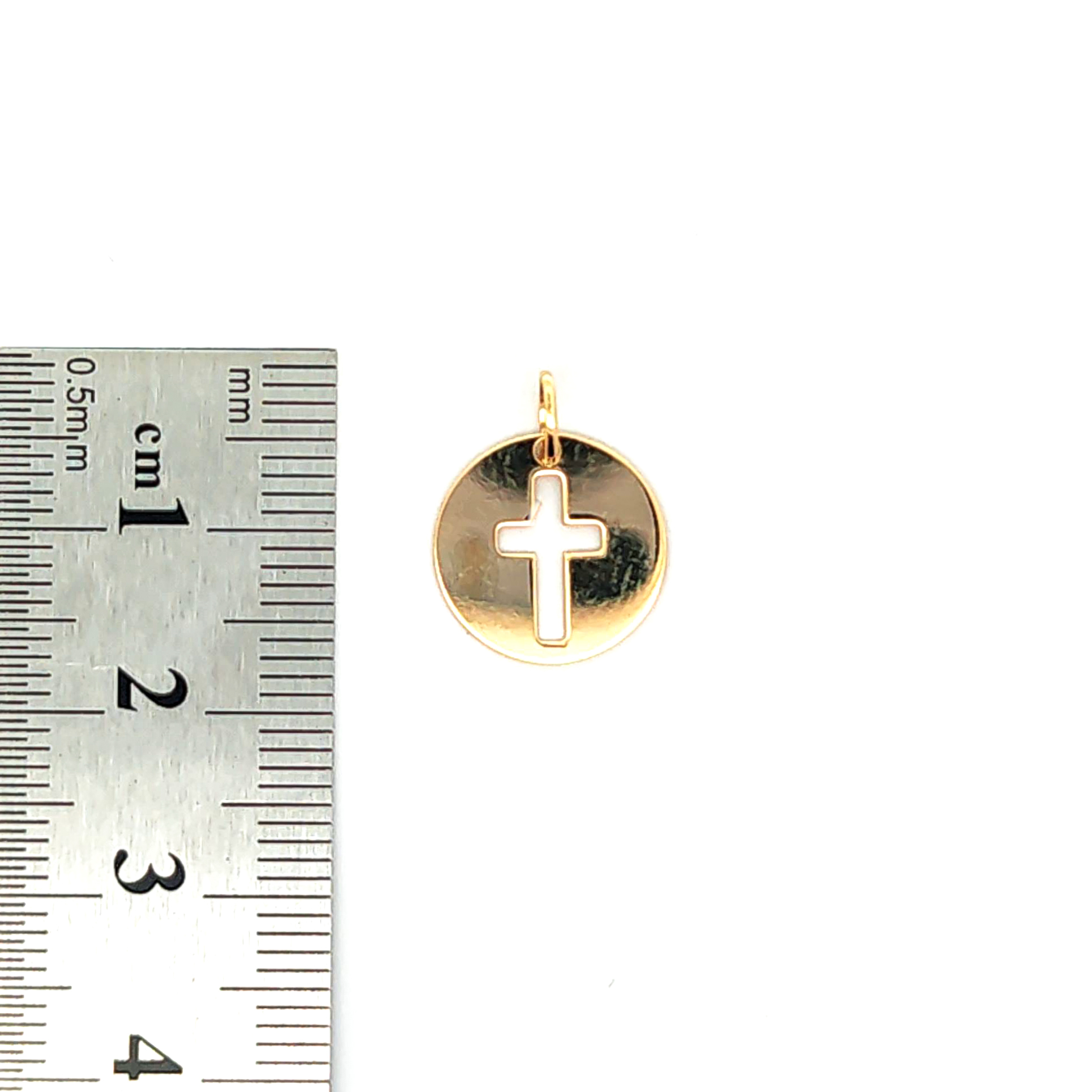 Colgante de oro 18k modelo medalla con cruz religiosa, peso 0,82 grs 2