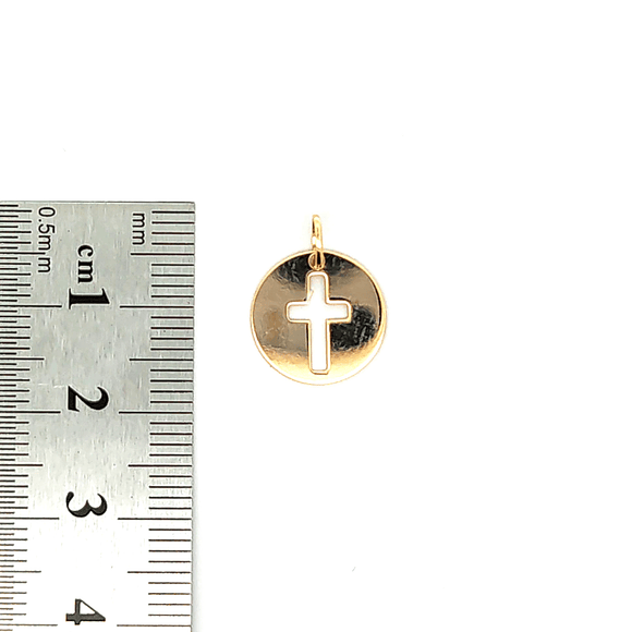 Colgante de oro 18k modelo medalla con cruz religiosa, peso 0,82 grs