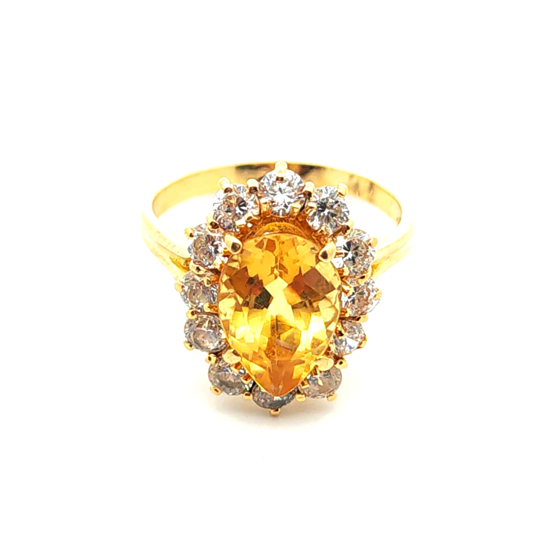 Anillo de oro 18k con citrino y circones, peso 5,60 grs, talla 19 3