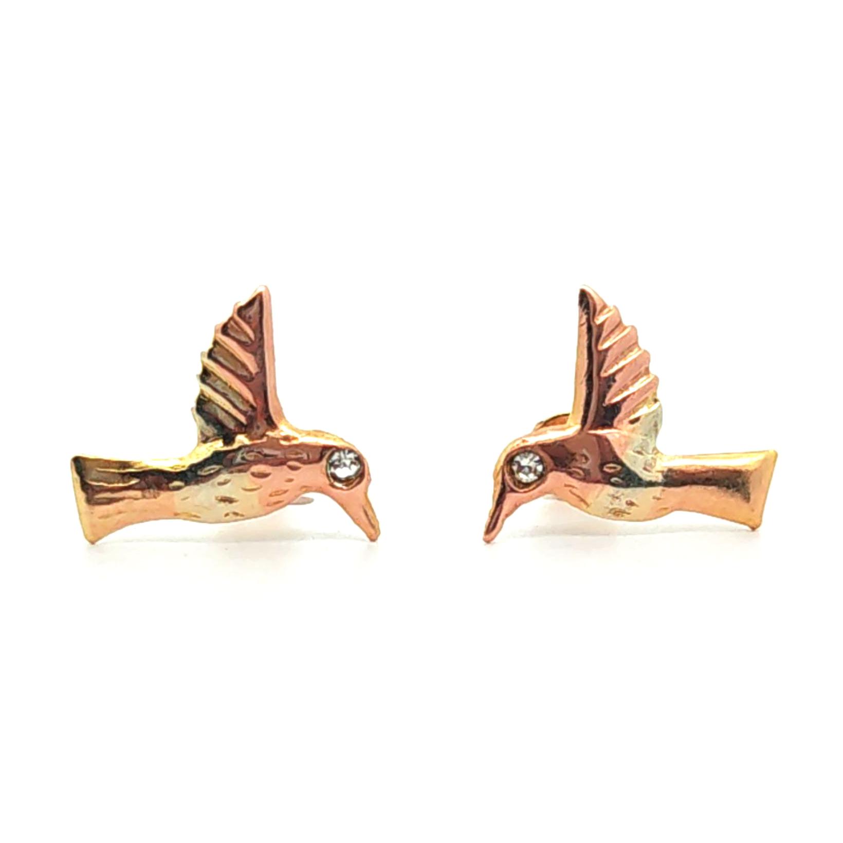 Aros en oro 10k tricolor con forma de colibri y circon, peso 0,32 grs 1