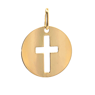 Colgante de oro 18k modelo medalla con cruz religiosa, peso 0,82 grs