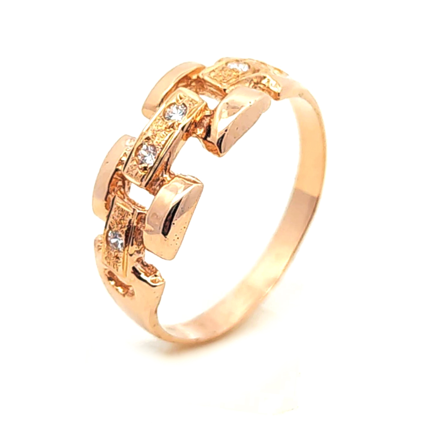 Anillo de oro 18k modelo de eslabones y circones, peso 3,07 grs, talla 17 1