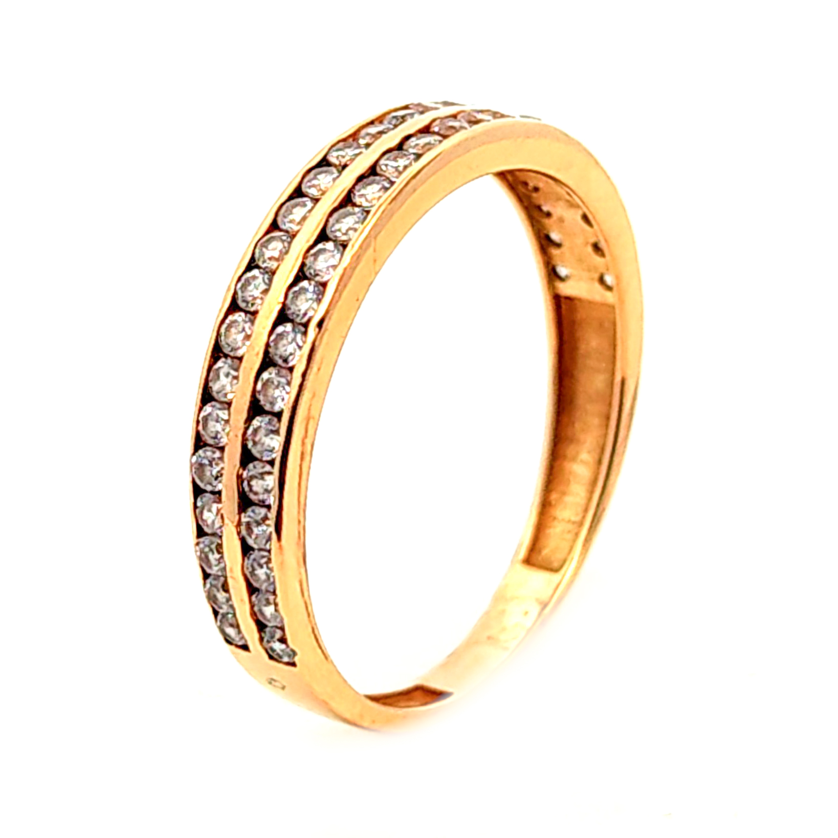 Anillo de oro 18k doble cintillo con circones, peso 2,12 grs, Talla 11 1