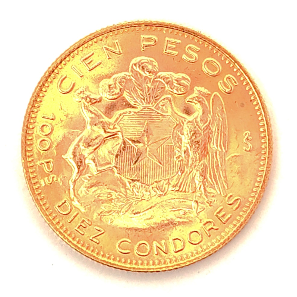 Moneda de oro 100 pesos año 1968 (Chile) 2