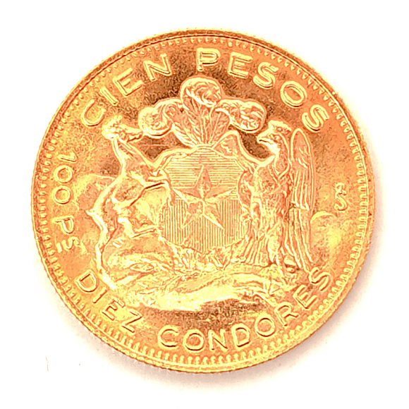 Moneda de oro 100 pesos año 1974 (Chile)