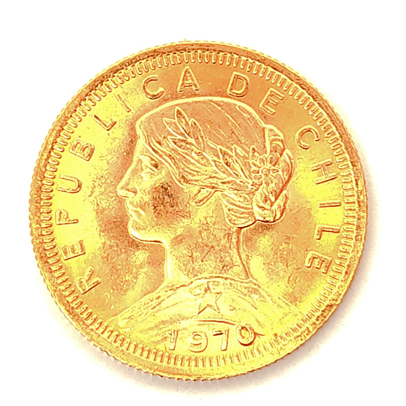 Moneda de oro 100 pesos año 1970 (Chile)