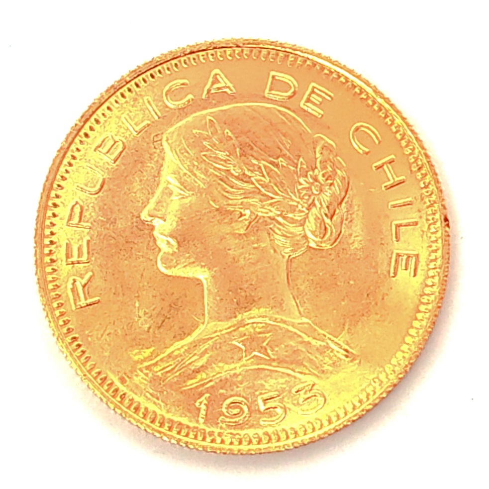 Moneda de oro 100 pesos año 1953 (Chile) 1