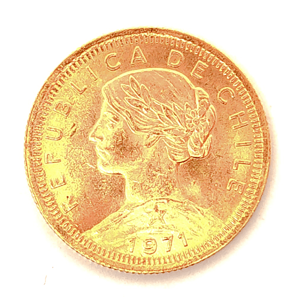 Moneda de oro 100 pesos año 1971 (Chile)