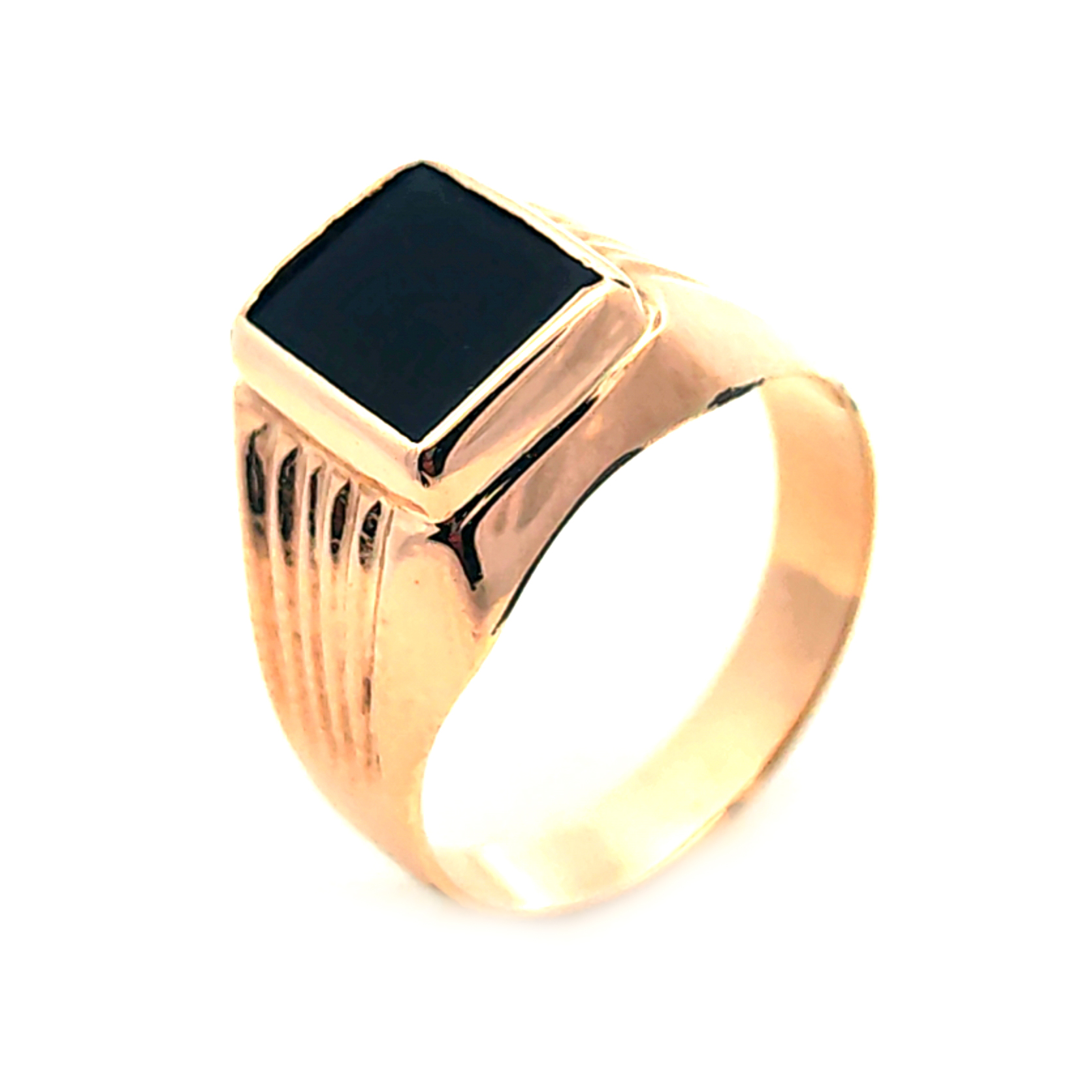 Anillo de oro 18k modelo sello con piedra negra, peso 6,57 grs talla 23 1