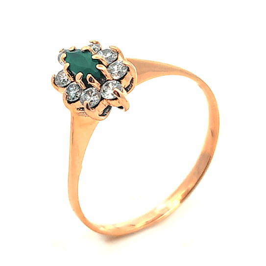 Anillo de oro 18k modelo Lady con piedra verde central, peso 3,29 grs, talla 27 1