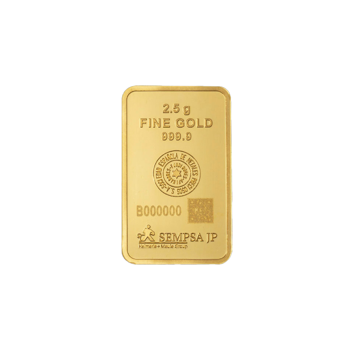 Mini Lingote o Barra Acuñada de Oro 24k, peso 2,5 g. Origen: ESPAÑA 🇪🇦. Certificación LBMA. 2